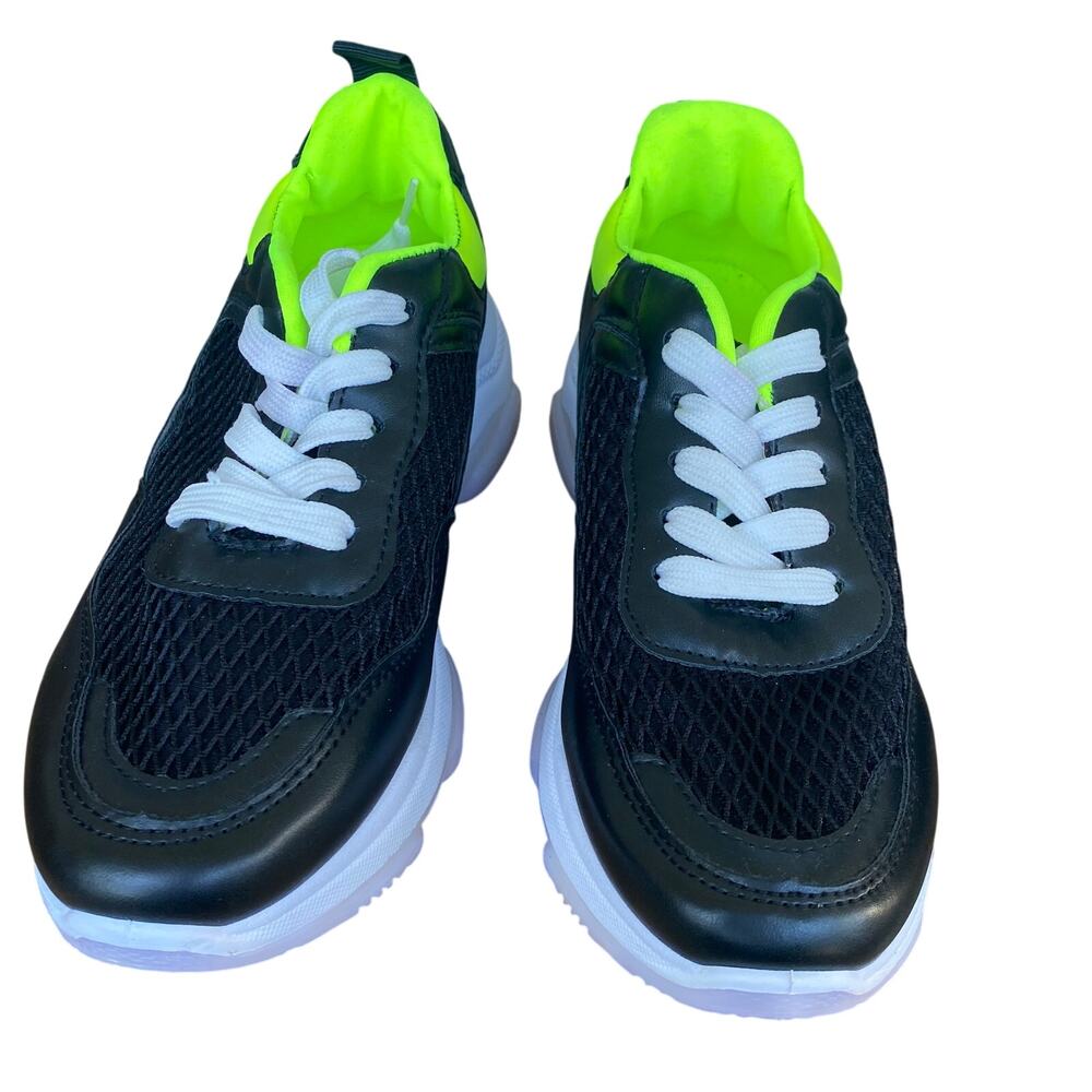 Cape Robbin Women’s Black Neon Yellow Chunky Sneaker NWOB